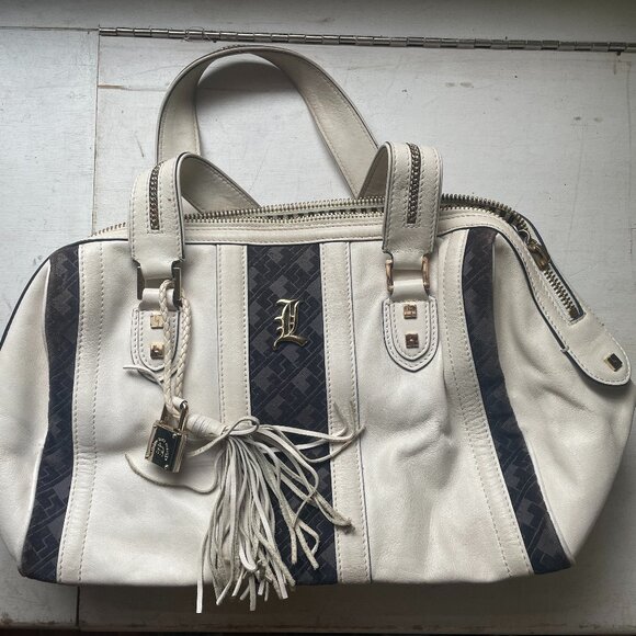 Vintage L.A.M.B. Satchel White/Navy - Picture 1 of 11